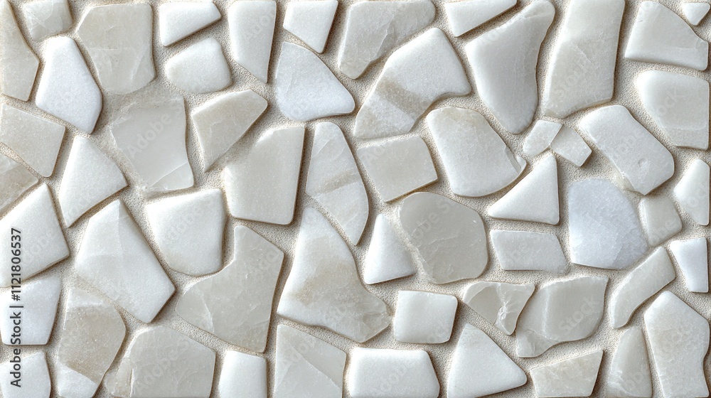 Poster white mosaic tile texture featuring various shapes and sizes ideal for backgrounds and interior desi