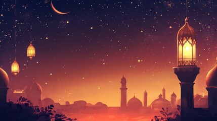 Naklejka premium Enchanting Arabesques: A Mystical Arabian Night Landscape