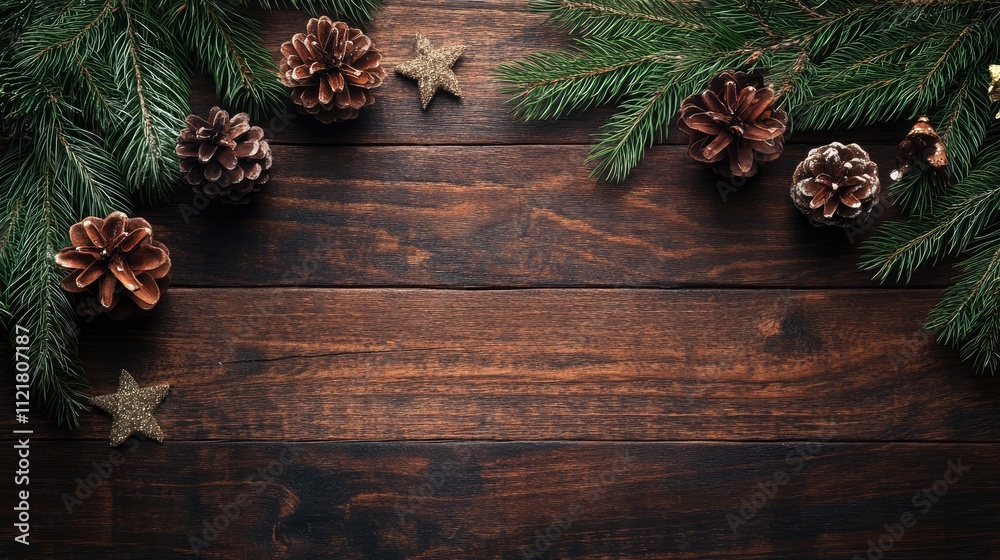 Aufkleber festive table setting adorned with pine branches and rustic decorations for a cozy christmas celebra