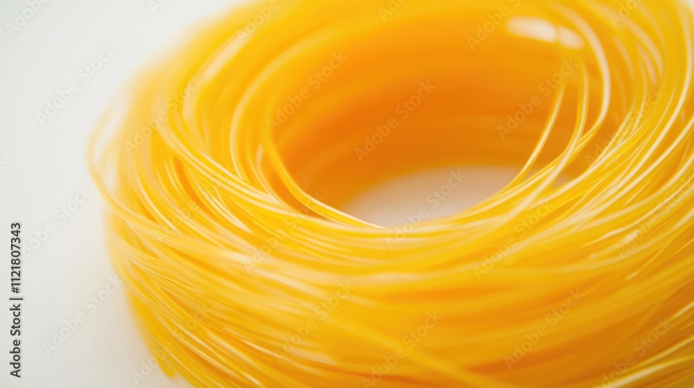 Poster Yellow rolled filament on white background showcasing its texture and color ideal for creative projects and artistic pursuits