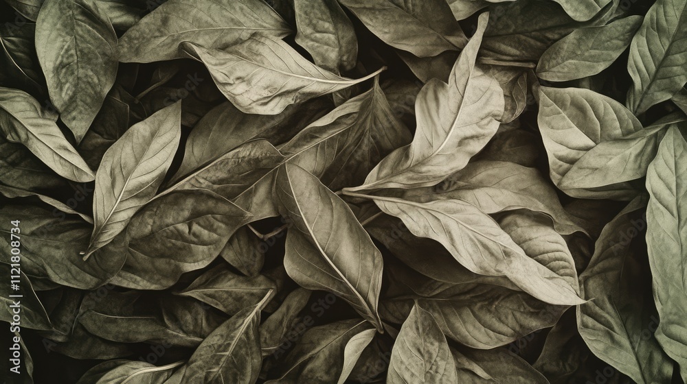 Poster dried tobacco leaves arranged in an artistic overlay capturing their texture and natural tones for c