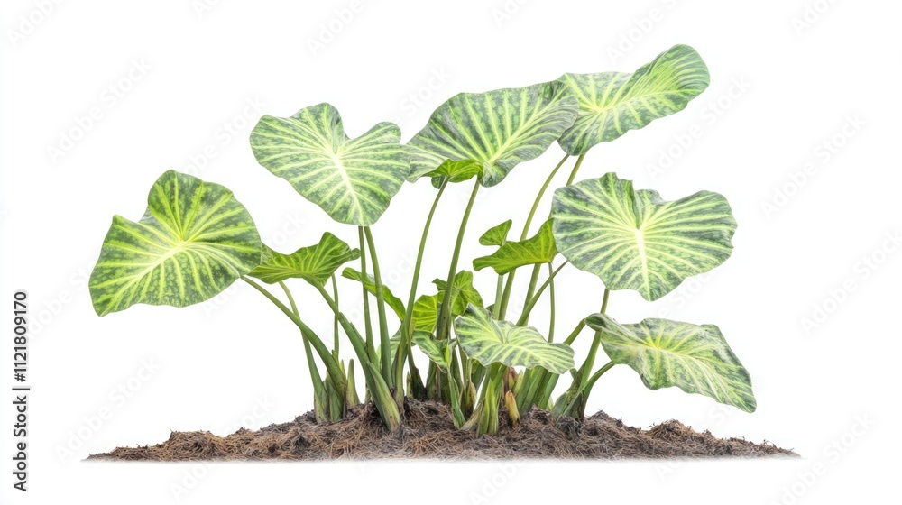 Poster taro plant with lush green leaves isolated on white background showcasing vibrant color and detailed