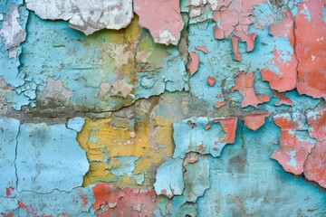 Obraz premium Vibrant Textured Background of Peeling Paint in Various Colors with an Abstract Composition on a Weathered Wall