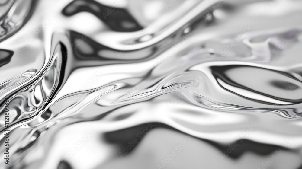 Poster Wavy silver metallic texture background with reflective qualities in a closeup view for design and artistic applications