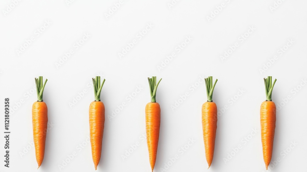 Poster fresh orange carrots arranged neatly on a white background showcasing vibrant color and healthy, cri