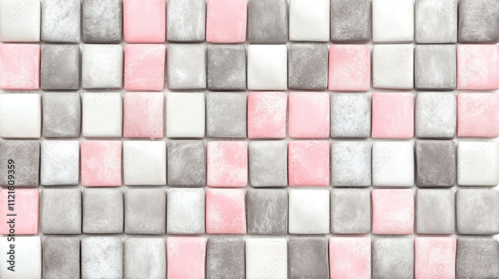Poster seamless pink and grey tiled mosaic pavement texture for architectural and design backgrounds
