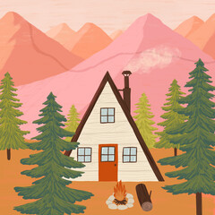 A-frame cabin in the mountains