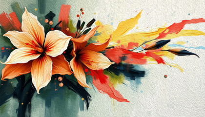 Botanical pattern for printing on wall decorations, covers. Artistic brush strokes.