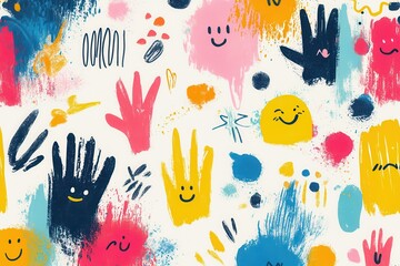 Colorful handprints celebration art studio creative artwork bright environment close-up view joyful expression for seo boost