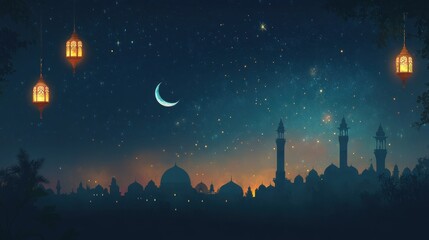 Enchanting Ramadan Skyline Under the Starry Night