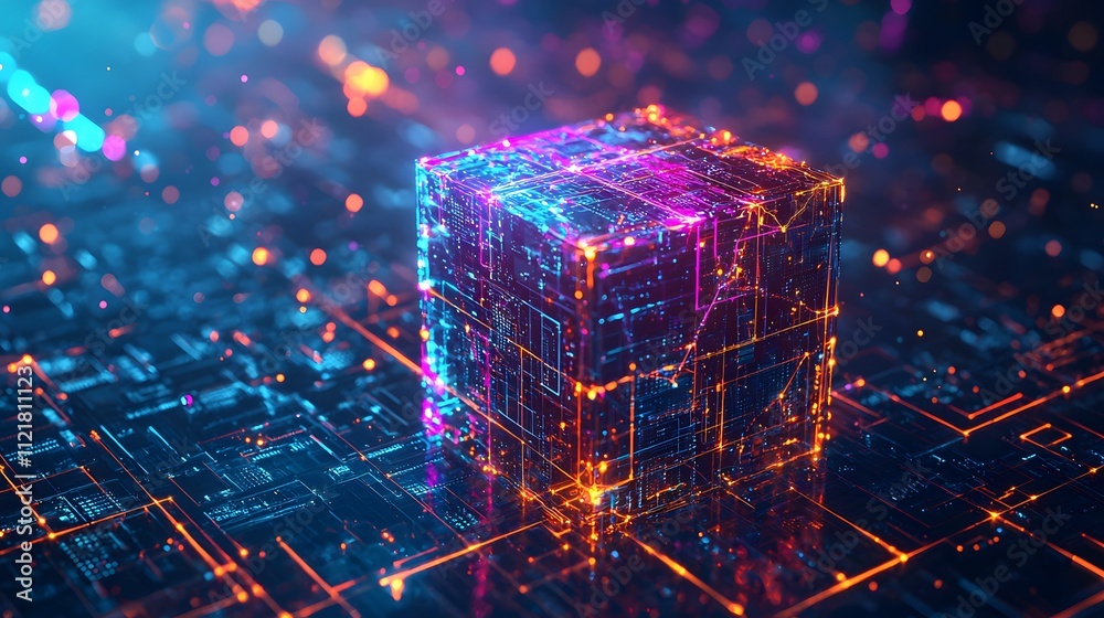Poster A conceptual image of market segmentation as a 3D cube, each section glowing with vibrant hues.