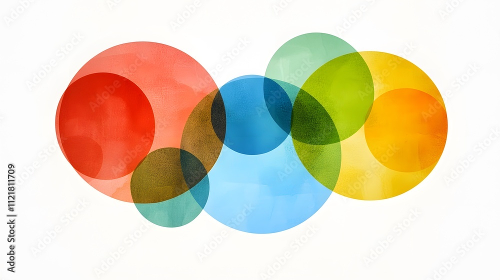 Aufkleber An abstract design of colorful circles intersecting to form a classification Venn diagram.