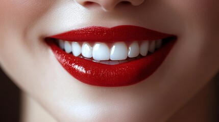 Fototapeta premium a close up of a woman's mouth with red lipstick