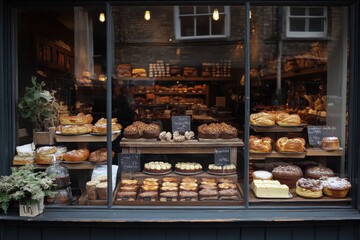 Baked goods display cozy bakery food photography urban environment front view culinary artistry for seo impact