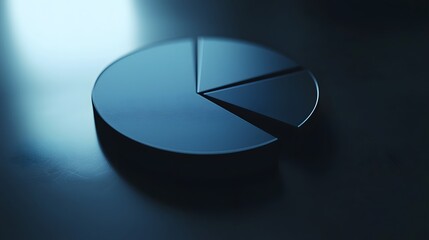 A digital tablet displaying a segmented pie chart in monochromatic tones with subtle gradients.