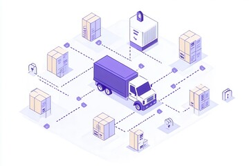 Obraz premium Truck Distribution Process with Connected Boxes