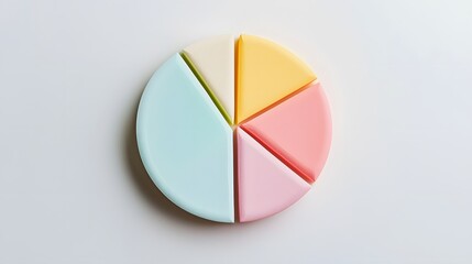 Fototapeta premium A pie chart with transparent segments in soft colors on a white studio backdrop.