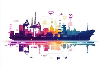 Obraz premium Vibrant Silhouette of Cargo Ship on Water