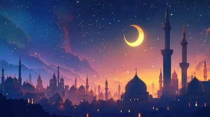 Fototapeta premium Enchanting Cityscape Under the Starry Night Sky