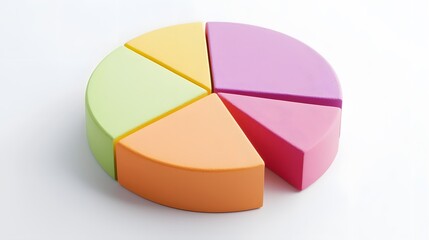 Obraz premium A pie chart with transparent segments in soft colors on a white studio backdrop.