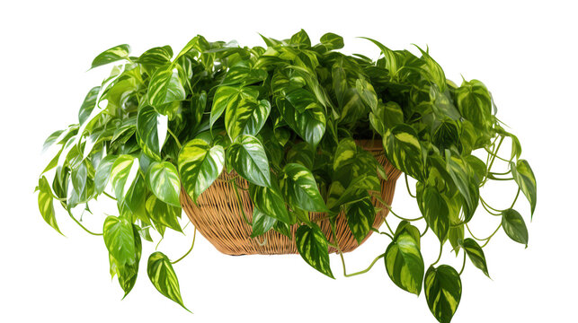 Golden Pothos Hanging Plant in Brown Wicker Basket