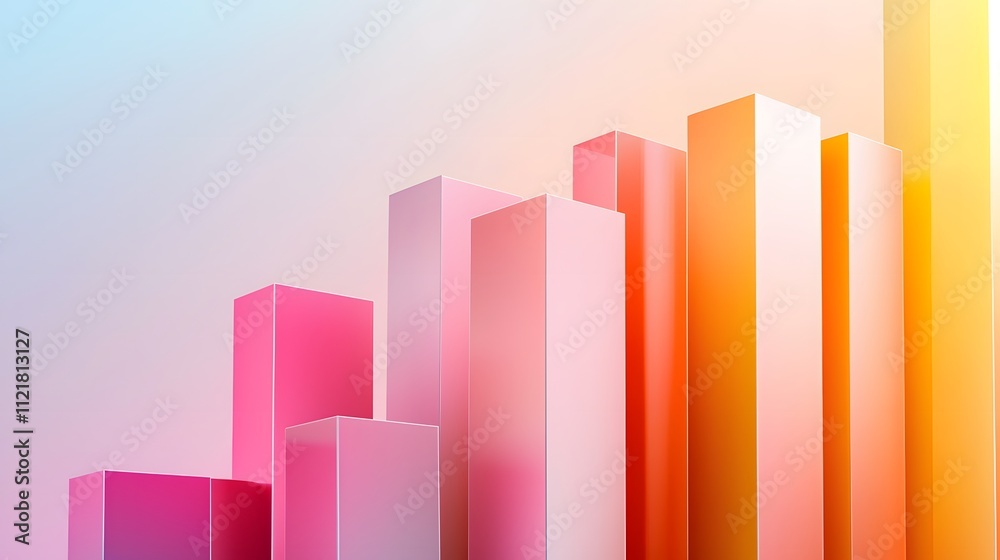 Aufkleber A side view of a segmented bar chart with smooth, pastel gradients.