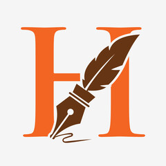 Initial  Feather Logo On Letter H Concept With Ink Symbol For Law Firm And Attorney Sign