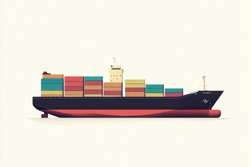 Cargo Ship Loaded with Containers in Profile View