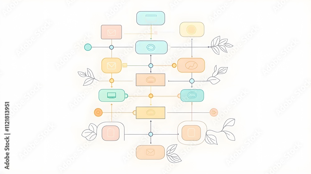 Aufkleber A simple flowchart with fine lines and soft color accents, showing a clean classification system.
