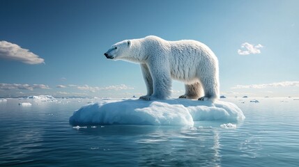 A polar bear standing on a shrinking ice floe, symbolizing how climate change continues to endanger species