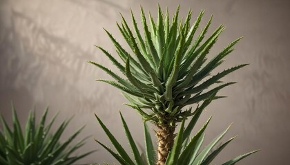 Aloe arborescens plant with tall inflorescence, yellow, flowering succulent, desert plant