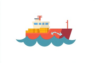 Stylized Cargo Ship on Maritime Waves