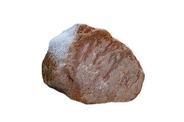 red stone with snow isolated on white background