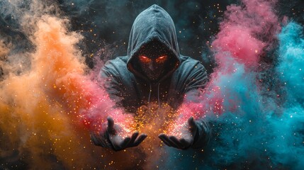Obraz premium A person in a hoodie holding a glowing orb in their hands