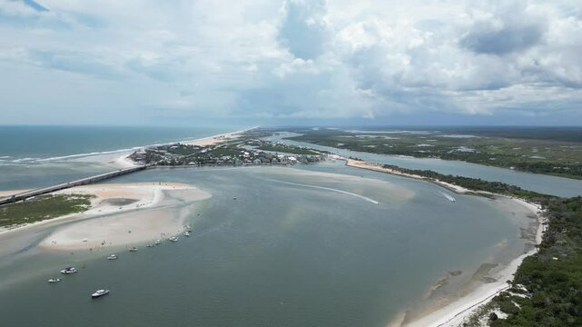 Aerial view overlooking Matanzas Inlet in St Johns County, Florida