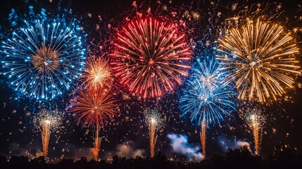 A group of colorful fireworks exploding in the night sky