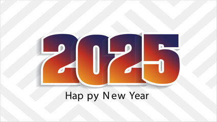 Obraz premium An image featuring 2025 in bold glossy 3D style numbers in orange blue and purple with Happy New Year below in a simple font set against a white geometric patterned background 