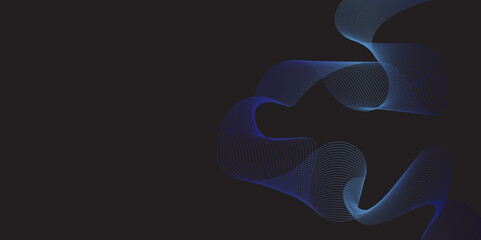 Modern multicolor wave of light is displayed on black background, Abstract wavy lines and neon glow on a black background, soundwave on a dark reflective surface.	