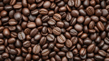 Fototapeta premium Close up image of coffee beans with a single small bean in the center, macro, organic, close up