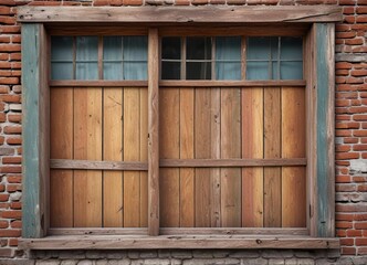 Old wooden window with worn wooden slats and a distressed finish, worn texture, old wooden window, distressed finish