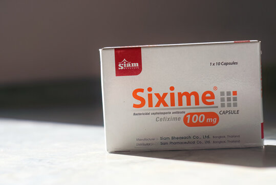 A small,white pack of the antibiotic Sixime