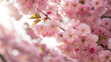 Close-up of blooming pink tulips in soft sunlight