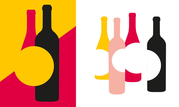 Minimalist wine bottles design with bold colors