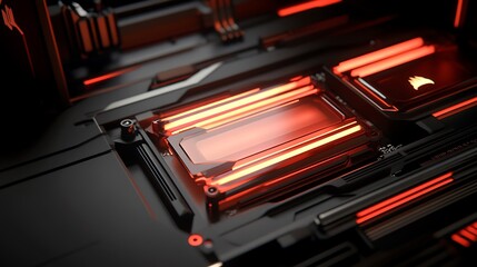 Illuminated Computer Hardware Component Closeup