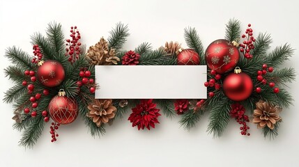 Obraz premium Christmas Banner with Festive Ornaments and Greenery