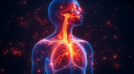 3D digital rendering of human respiratory system anatomy in transparent format