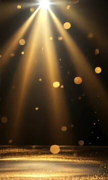 Award party stage golden glitter animation. stars lights particles. Luxury light streak. Particle, luxury awards ceremony background, Oscar 4K 3D spot flashing party stage new year, event, Christmas