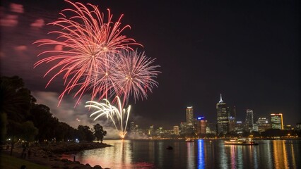 Australian Independence Day - January 26: Fireworks Over Perth City.