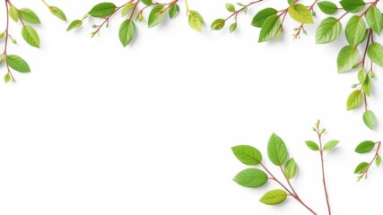 Fototapeta premium Green leaf border 3d illustration with white empty space for text or graphics design, decoration, border, botanical