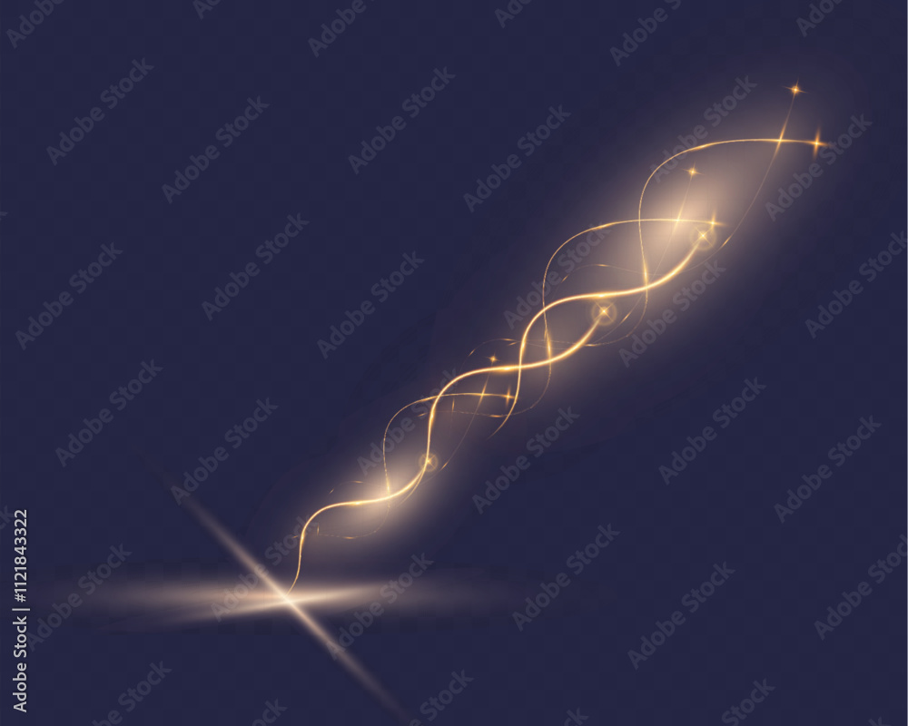 Poster abstract glowing golden wave with light trails, sparkles, and smooth curves on dark background. idea